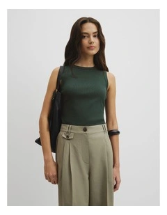 Australian Cotton High Neck Tank in Evergreen