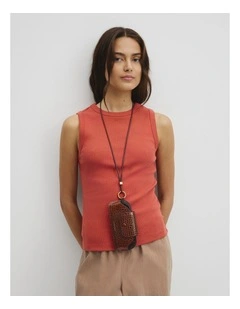 Australian Cotton High Neck Tank in Barn Red