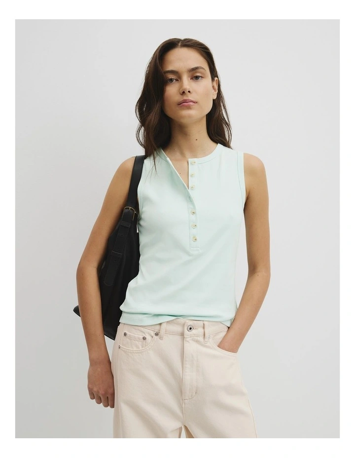 Henley Tank in Light Turquoise image 1