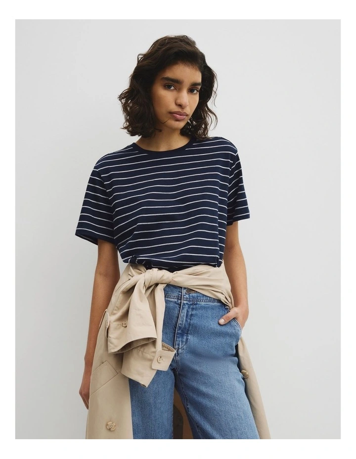 Stripe Textured Slub T-shirt in Navy Stripe image 1