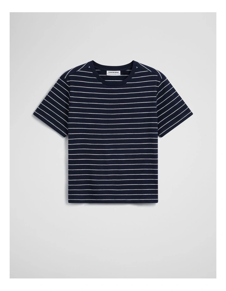Stripe Textured Slub T-shirt in Navy Stripe image 2