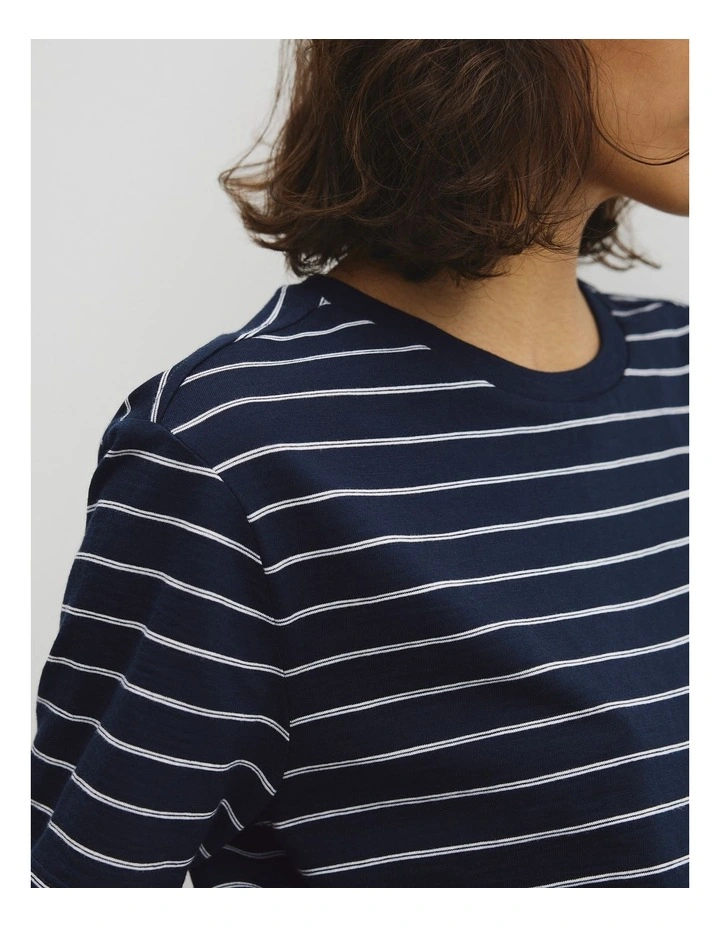 Stripe Textured Slub T-shirt in Navy Stripe image 3