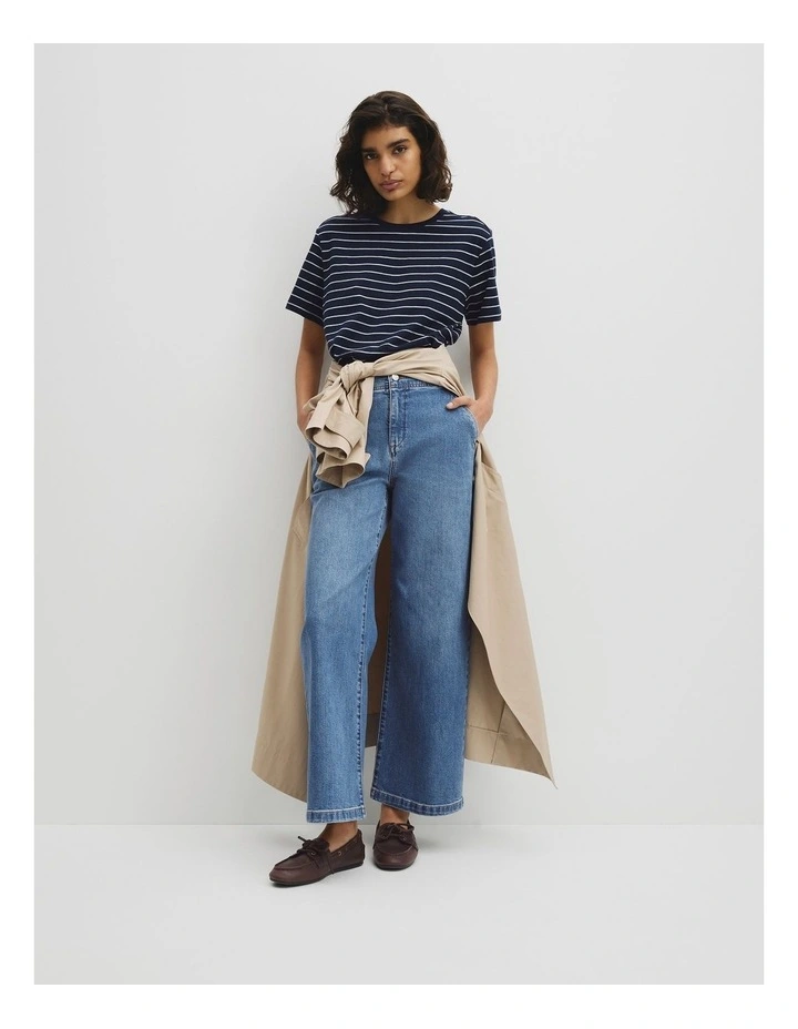 Stripe Textured Slub T-shirt in Navy Stripe image 4