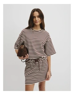 Australian Cotton Blend Stripe Boxy T-shirt in Umber Stripe
