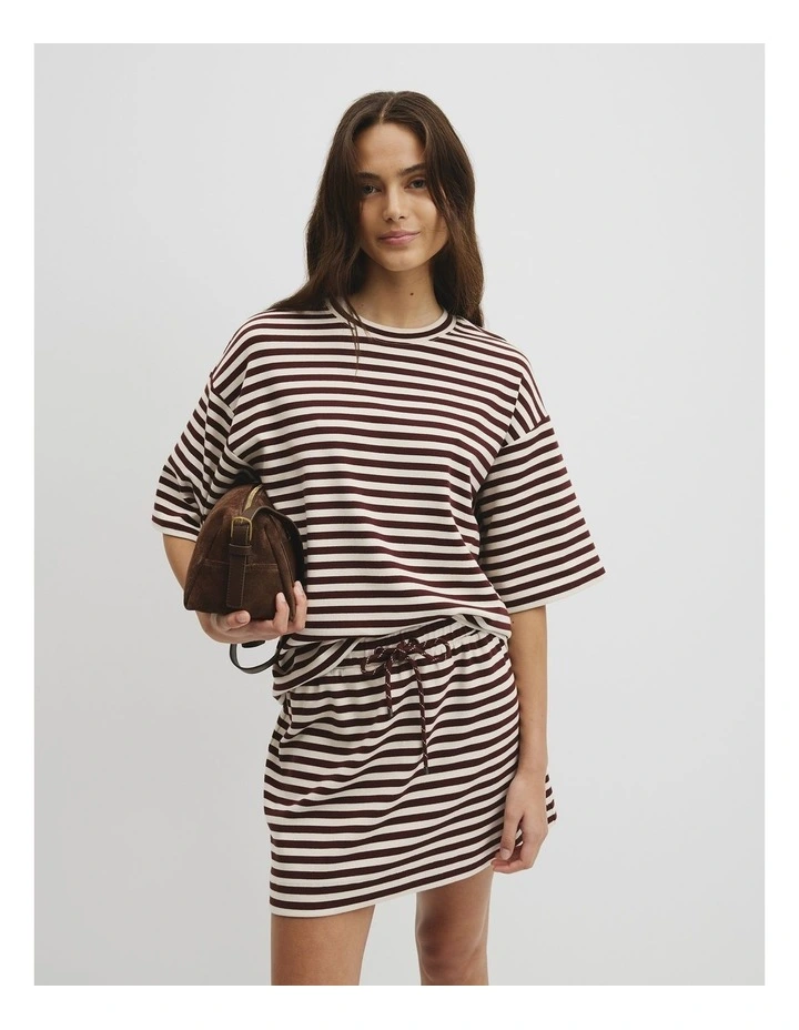 Australian Cotton Blend Stripe Boxy T-shirt in Umber Stripe image 1