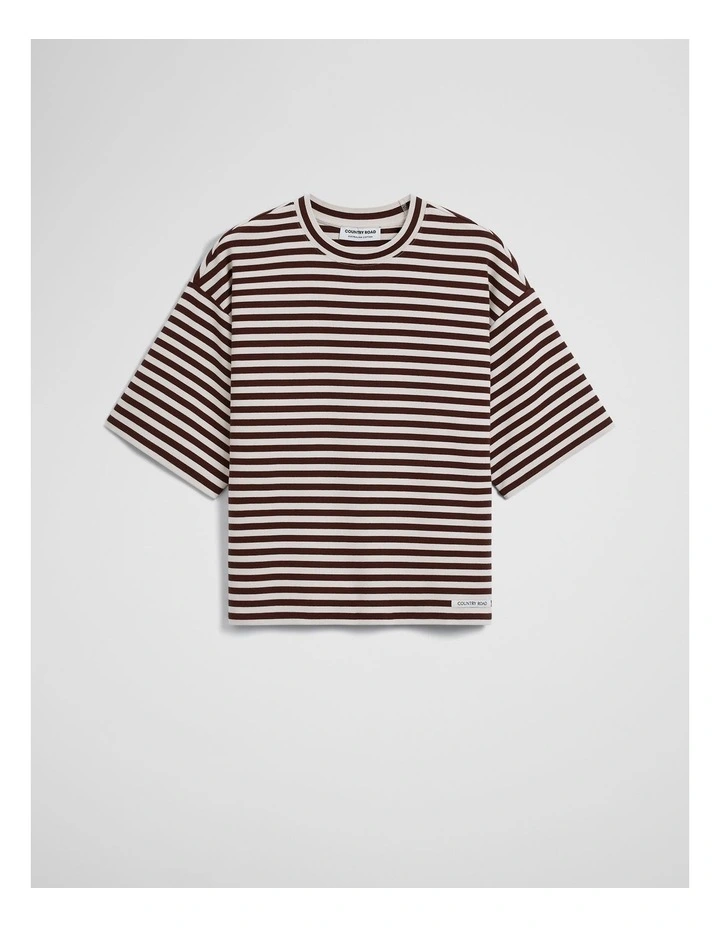 Australian Cotton Blend Stripe Boxy T-shirt in Umber Stripe image 2