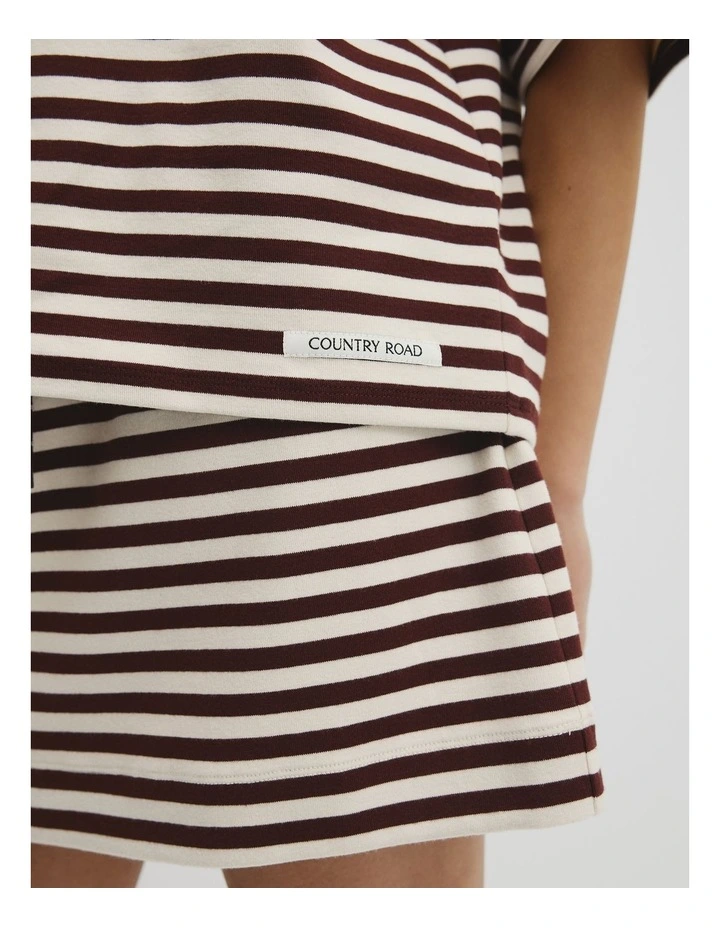 Australian Cotton Blend Stripe Boxy T-shirt in Umber Stripe image 3