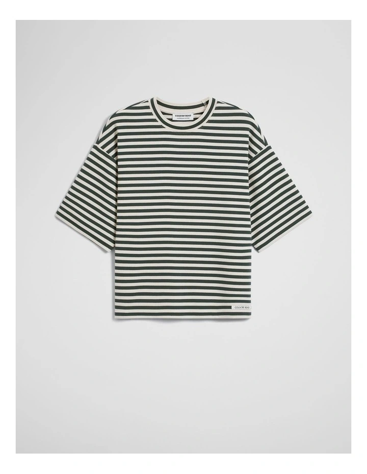 Australian Cotton Blend Stripe Boxy T-shirt in Evergreen Stripe image 2
