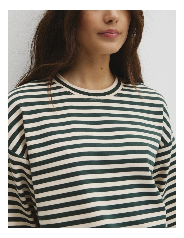 Australian Cotton Blend Stripe Boxy T-shirt in Evergreen Stripe image 3