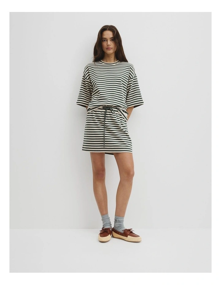 Australian Cotton Blend Stripe Boxy T-shirt in Evergreen Stripe image 4
