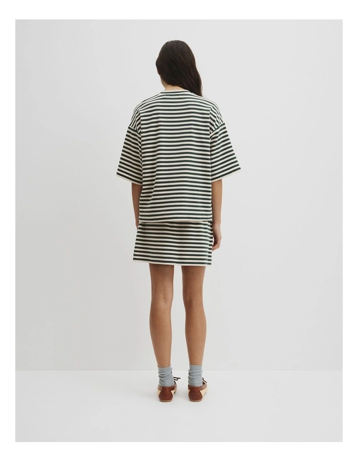 Australian Cotton Blend Stripe Boxy T-shirt in Evergreen Stripe image 5