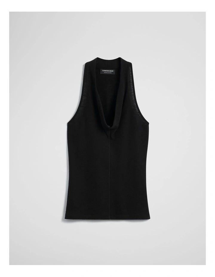 Wool V-neck Drape Tank in Black image 2