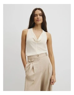 Wool V-neck Drape Tank in Ecru