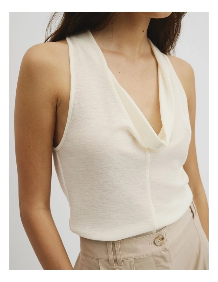 Wool V-neck Drape Tank in Ecru image 3