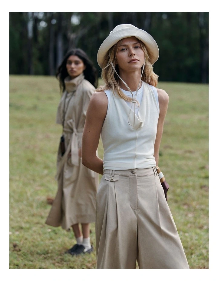 Wool V-neck Drape Tank in Ecru image 6