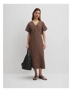 Linen Midi Dress in Carob