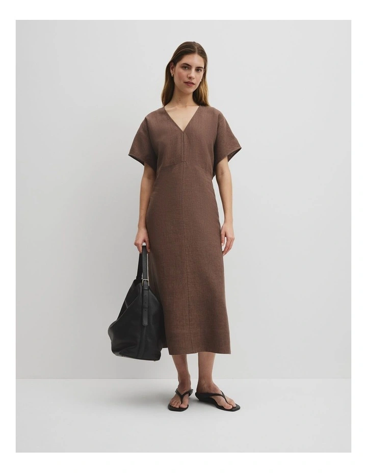 Linen Midi Dress in Carob image 1