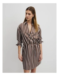 Stripe Gather Mini Dress in Carob Stripe