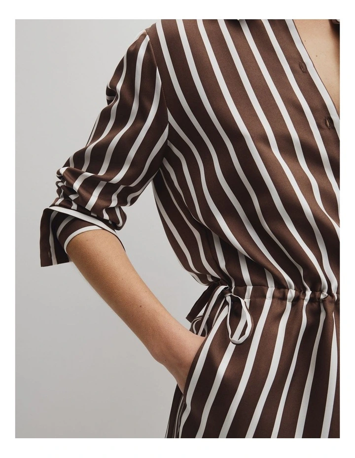 Stripe Gather Mini Dress in Carob Stripe image 3