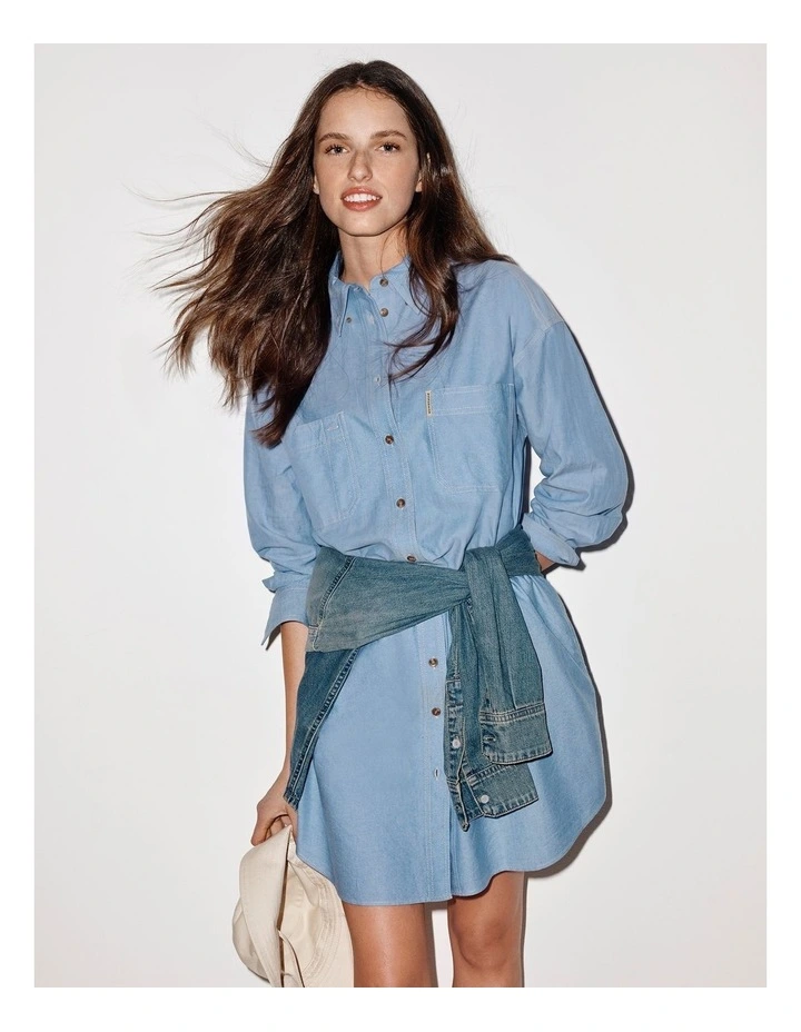 Oxford Workwear Shirt Dress in Chambray image 6