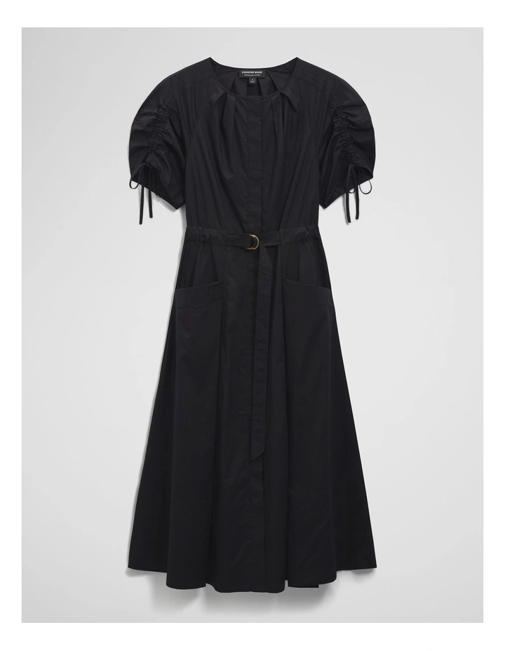 Gathered Sleeve Midi Dress in Black image 2