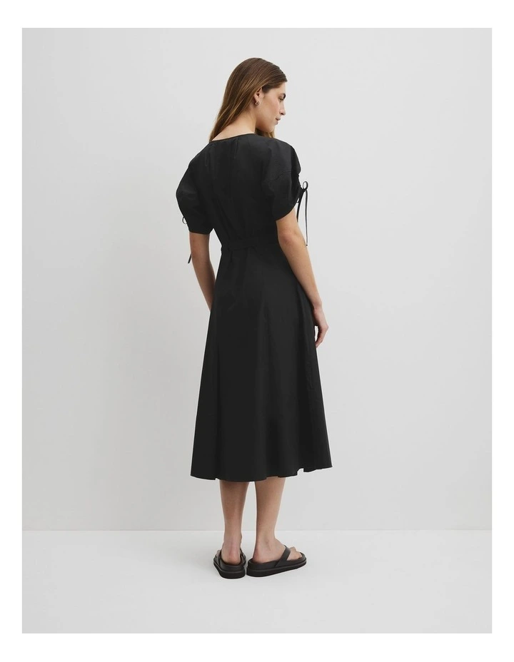 Gathered Sleeve Midi Dress in Black image 5