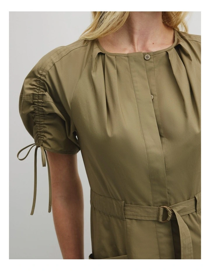 Gathered Sleeve Midi Dress in Olive Haze image 3