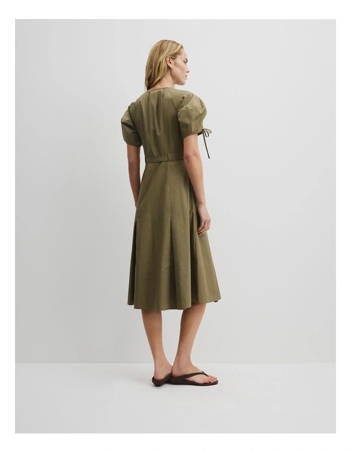 Gathered Sleeve Midi Dress in Olive Haze image 5