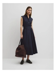 Australian Cotton Fit-and-flare Midi Dress in Eclipse Navy