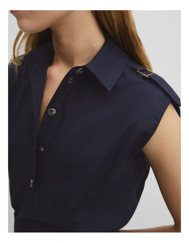 Australian Cotton Fit-and-flare Midi Dress in Eclipse Navy image 3