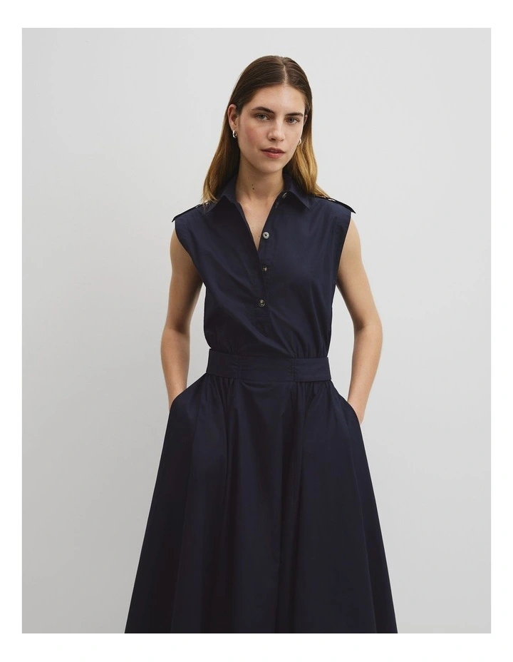 Australian Cotton Fit-and-flare Midi Dress in Eclipse Navy image 4