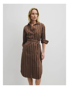 Longline Shirt Dress in Carob Stripe