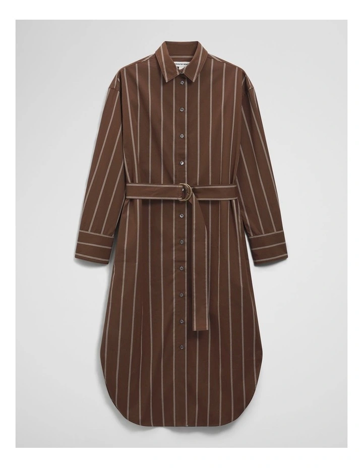 Longline Shirt Dress in Carob Stripe image 2