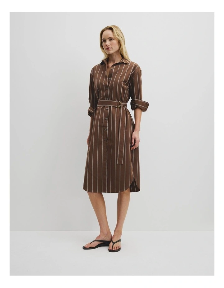 Longline Shirt Dress in Carob Stripe image 4