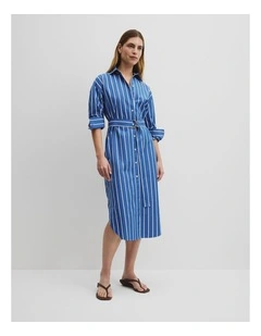 Longline Shirt Dress in Bold Blue Stripe