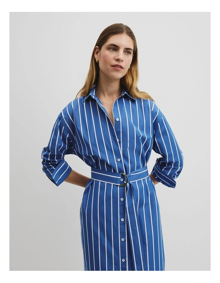 Longline Shirt Dress in Bold Blue Stripe image 4