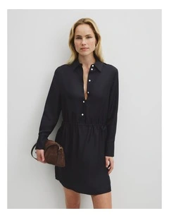 Silk Gathered Mini Dress in Twilight