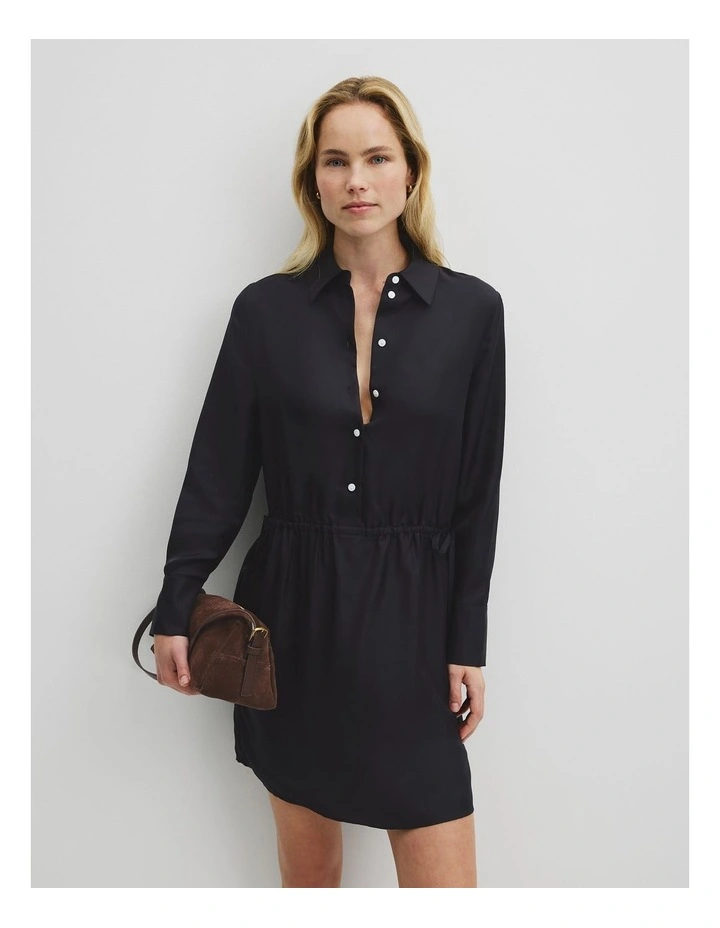 Silk Gathered Mini Dress in Twilight image 1