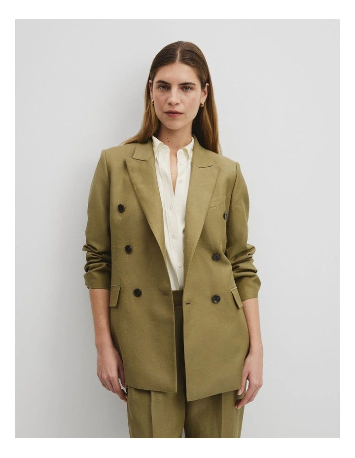 Double Breasted Tailored Blazer in Olive Haze image 1