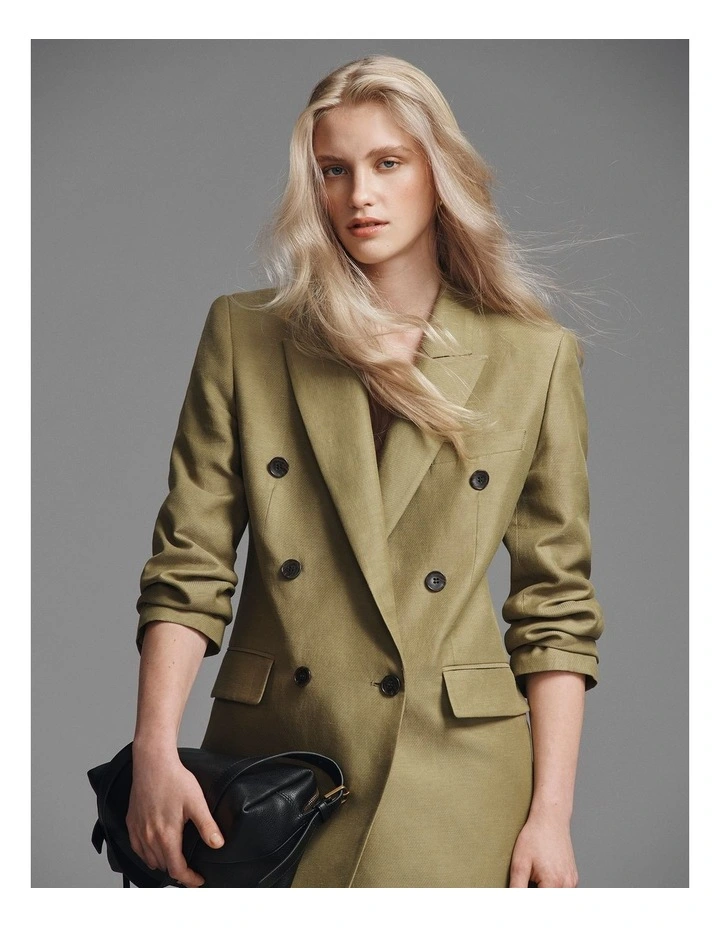Double Breasted Tailored Blazer in Olive Haze image 7