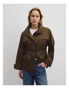 Cinched Utility Jacket in Deep Khaki