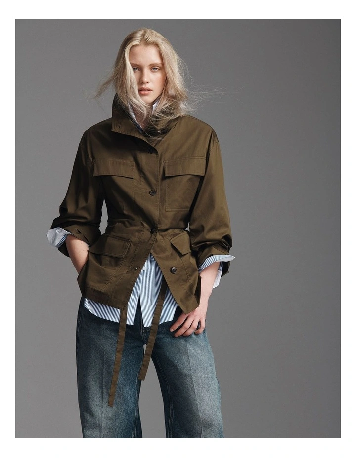 Cinched Utility Jacket in Deep Khaki image 6