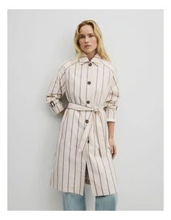 Longline Stripe Coat in Carob Stripe