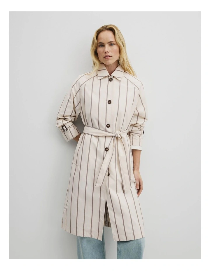 Longline Stripe Coat in Carob Stripe image 1