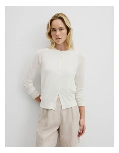 Pointelle Detail Cardigan in Antique White