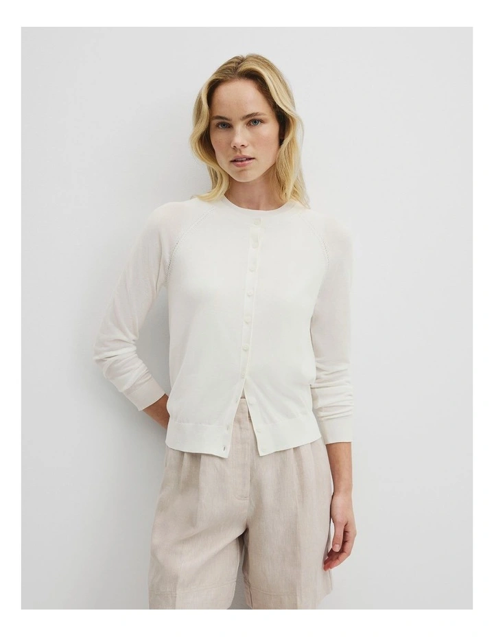 Pointelle Detail Cardigan in Antique White image 1