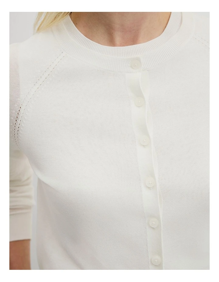 Pointelle Detail Cardigan in Antique White image 3