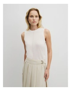 Pointelle Detail Neck Tank in Antique White
