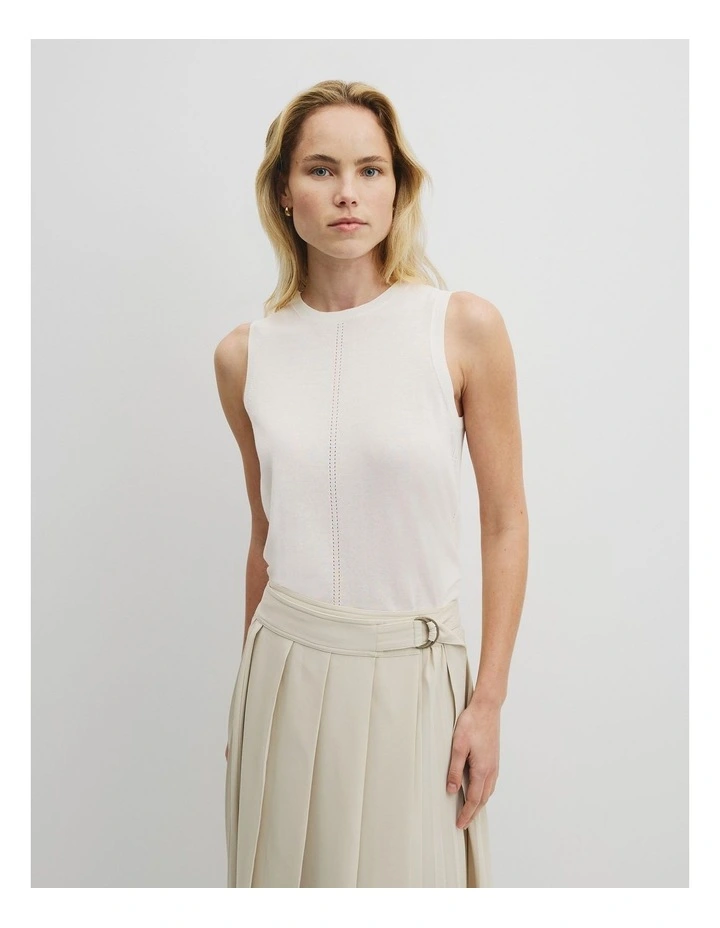 Pointelle Detail Neck Tank in Antique White image 1