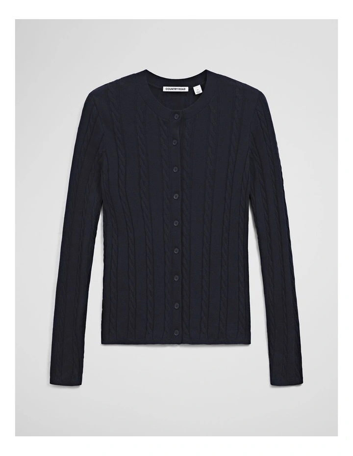 Organically Grown Cotton Blend Cable Knit Cardigan in Twilight image 2